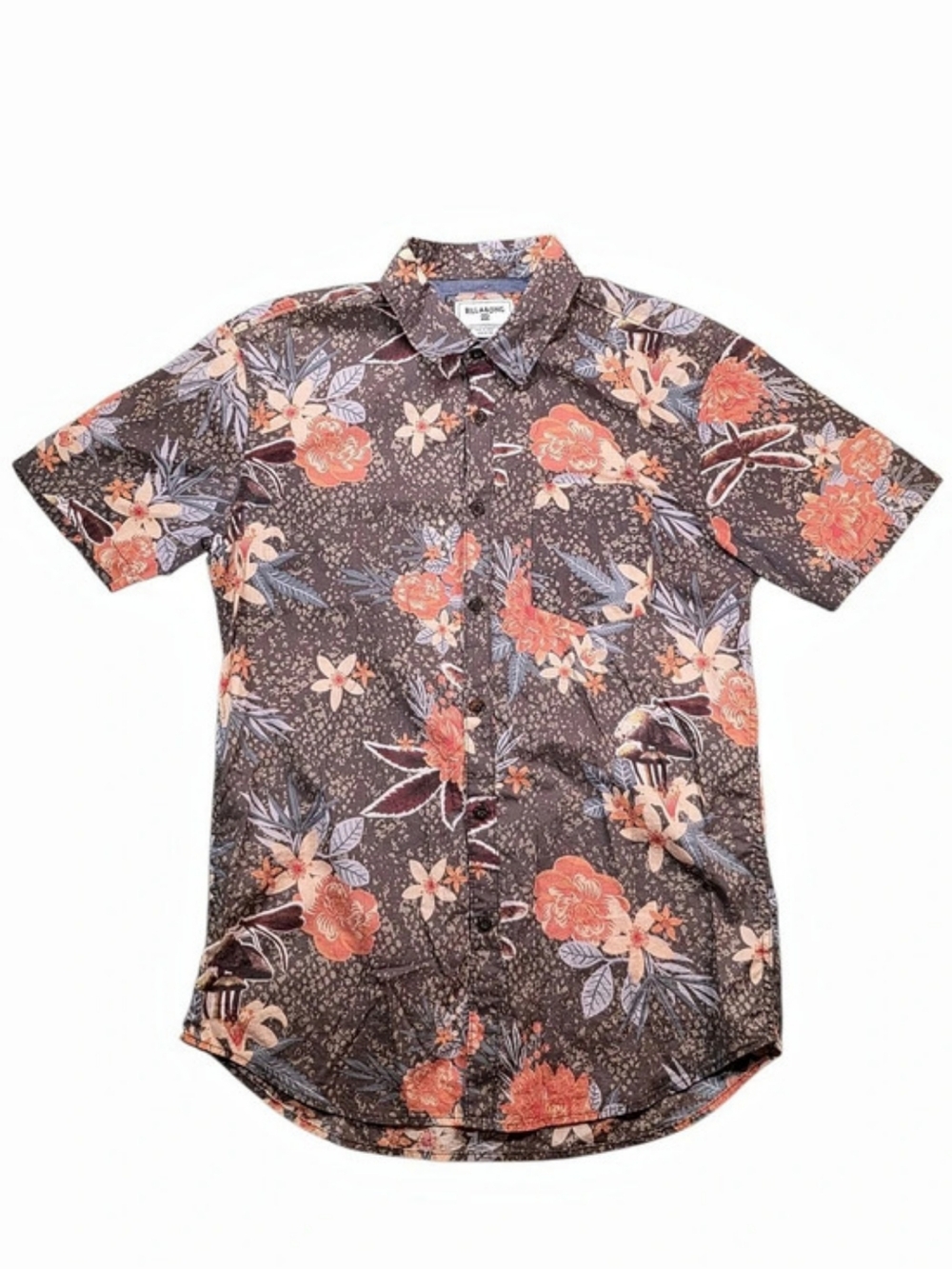 Billabong Men’s Medium Short Sleeve Button Down Shirt Floral Tropical Cotton